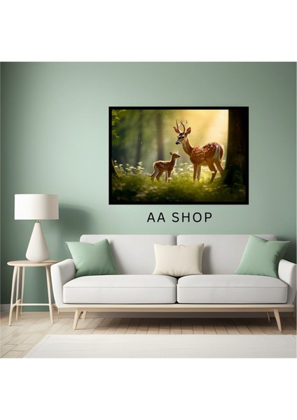 Geyik Doğa Manzara Büyük Boy Renkli Solmaz Kaliteli Baskı Çerçeve Görünümlü Mdf Tablo 70X50CM 31 fiyatları