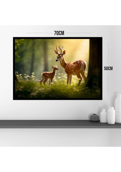 Geyik Doğa Manzara Büyük Boy Renkli Solmaz Kaliteli Baskı Çerçeve Görünümlü Mdf Tablo 70X50CM 31 modelleri
