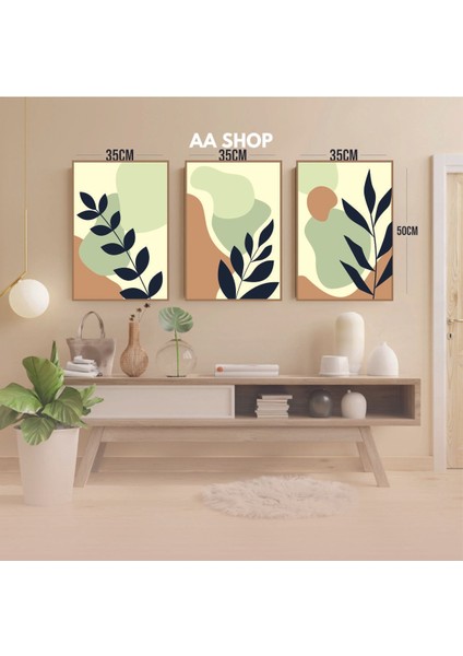 3 Parça Çiçek Yaprak Renkli Solmaz Kaliteli Baskı Çerçeve Görünümlü Mdf Tablo Set 57 modelleri