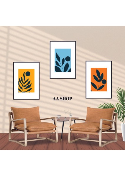 3 Parça Çiçek Yaprak Renkli Solmaz Kaliteli Baskı Çerçeve Görünümlü Mdf Tablo Set 60 fiyatları