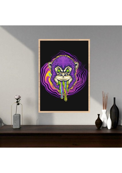 Maymun Hayvan Büyük Boy Renkli Solmaz Kaliteli Baskı Çerçeve Görünümlü Mdf Tablo 70X50CM 250