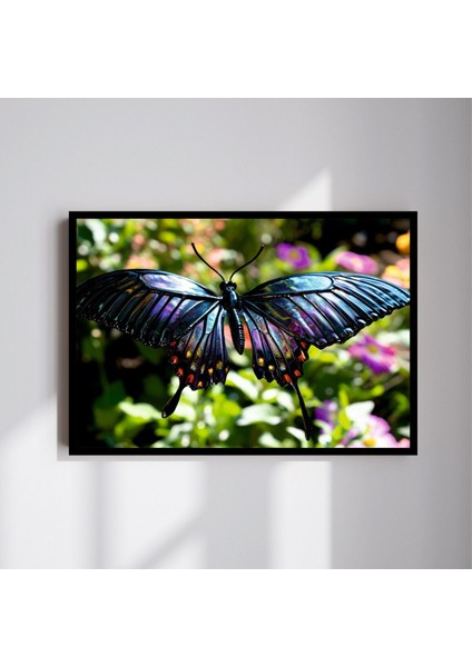 Kelebek Hayvan Büyük Boy Renkli Solmaz Kaliteli Baskı Çerçeve Görünümlü Mdf Tablo 70X50CM 22