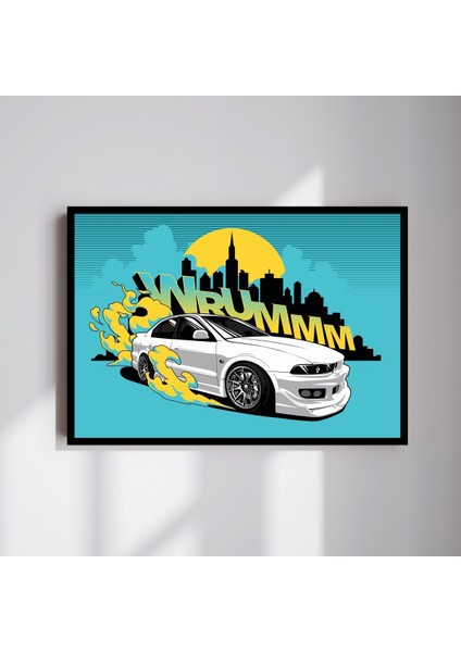 Araba Drift Büyük Boy Renkli Solmaz Kaliteli Baskı Çerçeve Görünümlü Mdf Tablo 70X50CM 260