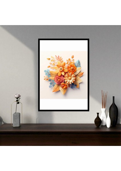 Çiçek Büyük Boy Renkli Solmaz Kaliteli Baskı Çerçeve Görünümlü Mdf Tablo 70X50CM 46