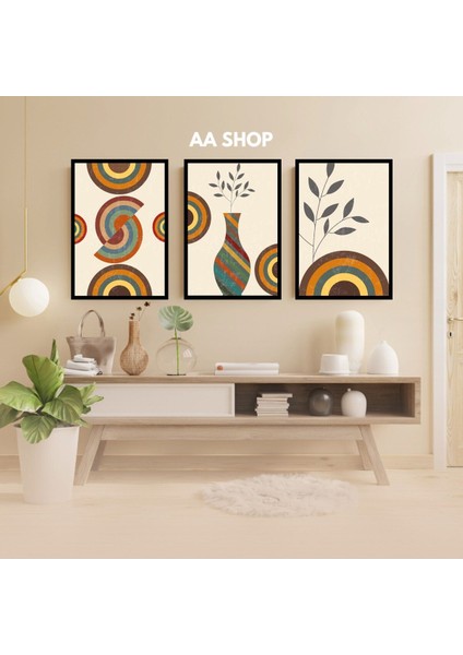 3 Parça Çiçek Yaprak Renkli Solmaz Kaliteli Baskı Çerçeve Görünümlü Mdf Tablo Set 38