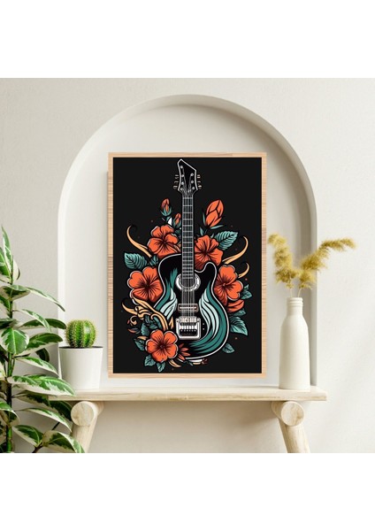 Gitar Çiçek Büyük Boy Renkli Solmaz Kaliteli Baskı Çerçeve Görünümlü Mdf Tablo 70X50CM 211 fiyatları