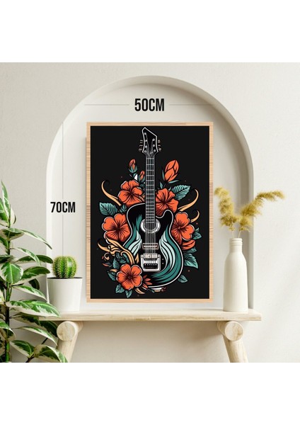 Gitar Çiçek Büyük Boy Renkli Solmaz Kaliteli Baskı Çerçeve Görünümlü Mdf Tablo 70X50CM 211 modelleri
