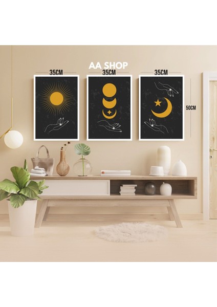 3 Parça Gökyüzü Renkli Solmaz Kaliteli Baskı Çerçeve Görünümlü Mdf Tablo Set 85 modelleri