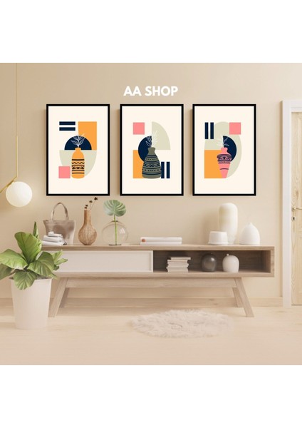 3 Parça Renkli Solmaz Kaliteli Baskı Çerçeve Görünümlü Mdf Tablo Set 77