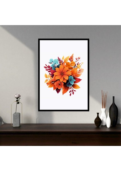 Çiçek Büyük Boy Renkli Solmaz Kaliteli Baskı Çerçeve Görünümlü Mdf Tablo 70X50CM 45