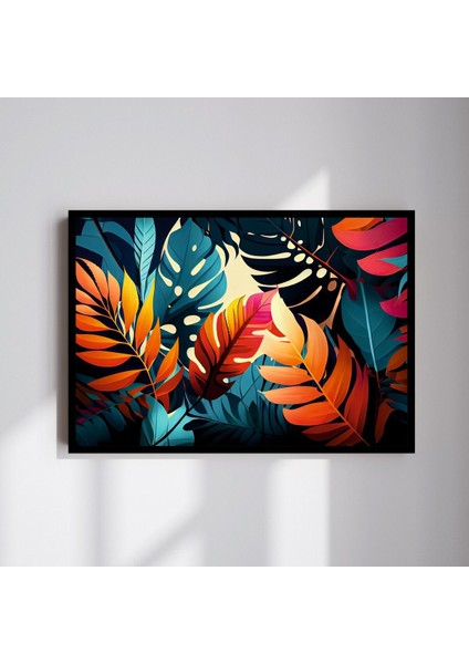 Çiçek Yaprak Büyük Boy Renkli Solmaz Kaliteli Baskı Çerçeve Görünümlü Mdf Tablo 70X50CM 111