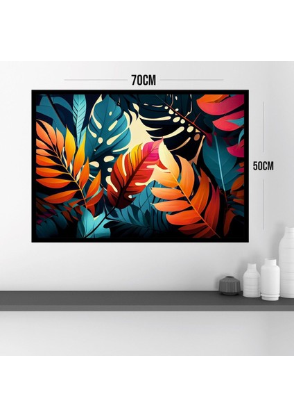 Çiçek Yaprak Büyük Boy Renkli Solmaz Kaliteli Baskı Çerçeve Görünümlü Mdf Tablo 70X50CM 111 modelleri