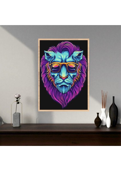Aslan Büyük Boy Renkli Solmaz Kaliteli Baskı Çerçeve Görünümlü Mdf Tablo 70X50CM 203