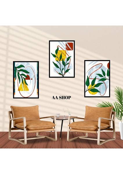 3 Parça Çiçek Yaprak Renkli Solmaz Kaliteli Baskı Çerçeve Görünümlü Mdf Tablo Set 100 fiyatları