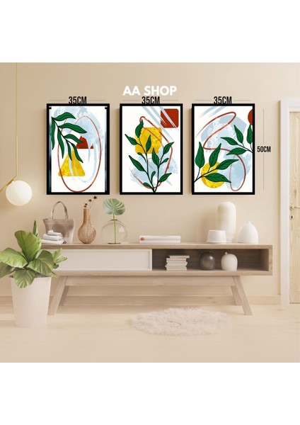 3 Parça Çiçek Yaprak Renkli Solmaz Kaliteli Baskı Çerçeve Görünümlü Mdf Tablo Set 100 modelleri