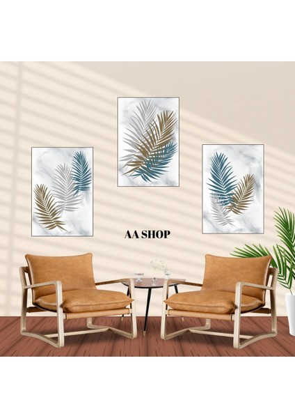 3 Parça Çiçek Yaprak Renkli Solmaz Kaliteli Baskı Çerçeve Görünümlü Mdf Tablo Set 32 fiyatları