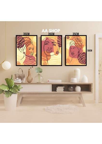 3 Parça Kadın Çiçek Renkli Solmaz Kaliteli Baskı Çerçeve Görünümlü Mdf Tablo Set 46 modelleri