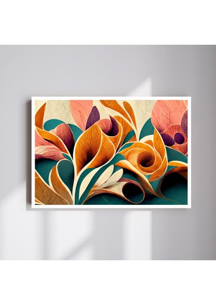 Çiçek Yaprak Büyük Boy Renkli Solmaz Kaliteli Baskı Çerçeve Görünümlü Mdf Tablo 70X50CM 160