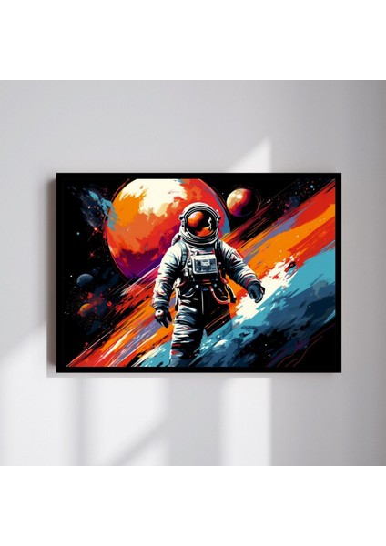 Uzay Astronot Büyük Boy Renkli Solmaz Kaliteli Baskı Çerçeve Görünümlü Mdf Tablo 70X50CM 142