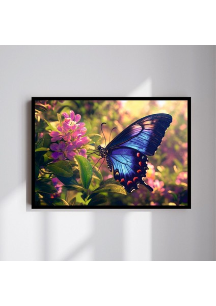 Kelebek Doğa Büyük Boy Renkli Solmaz Kaliteli Baskı Çerçeve Görünümlü Mdf Tablo 70X50CM 20