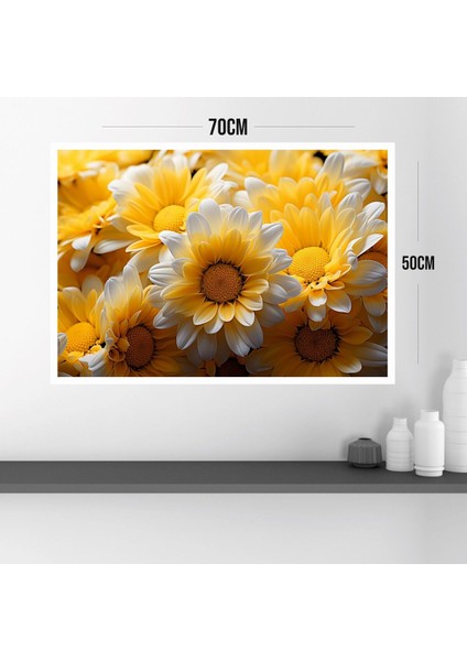 Çiçek Papatya Büyük Boy Renkli Solmaz Kaliteli Baskı Çerçeve Görünümlü Mdf Tablo 70X50CM 37 modelleri