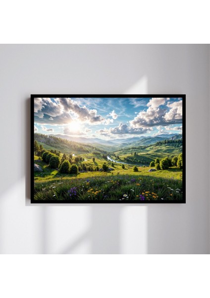 Doğa Manzara Büyük Boy Renkli Solmaz Kaliteli Baskı Çerçeve Görünümlü Mdf Tablo 70X50CM 23