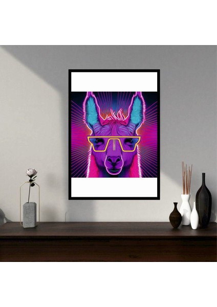 Lama Hayvan Büyük Boy Renkli Solmaz Kaliteli Baskı Çerçeve Görünümlü Mdf Tablo 70X50CM 77