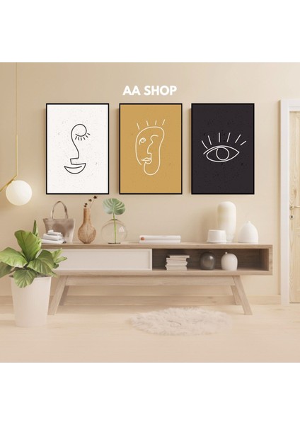 3 Parça Göz Yüz Renkli Solmaz Kaliteli Baskı Çerçeve Görünümlü Mdf Tablo Set 98