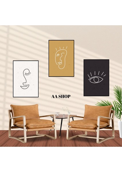 3 Parça Göz Yüz Renkli Solmaz Kaliteli Baskı Çerçeve Görünümlü Mdf Tablo Set 98 fiyatları