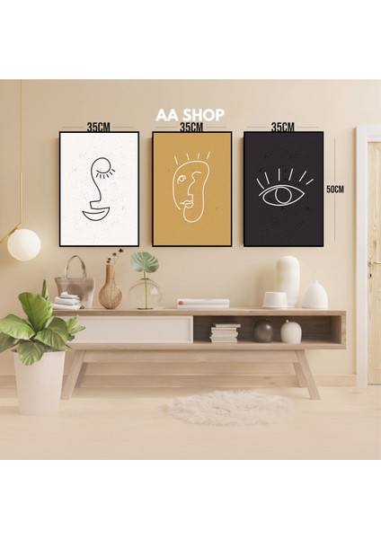 3 Parça Göz Yüz Renkli Solmaz Kaliteli Baskı Çerçeve Görünümlü Mdf Tablo Set 98 modelleri