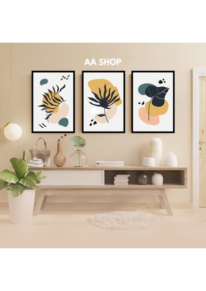 3 Parça Renkli Solmaz Kaliteli Baskı Çerçeve Görünümlü Mdf Tablo Set 41