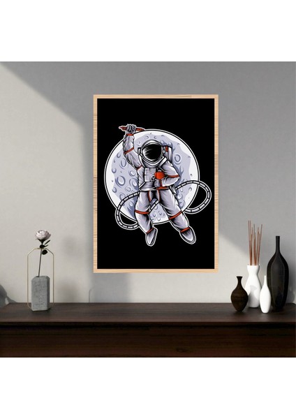 Astronot Uzay Büyük Boy Renkli Solmaz Kaliteli Baskı Çerçeve Görünümlü Mdf Tablo 70X50CM 240