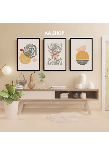 3 Parça Geometrik Renkli Solmaz Kaliteli Baskı Çerçeve Görünümlü Mdf Tablo Set 3