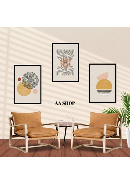 3 Parça Geometrik Renkli Solmaz Kaliteli Baskı Çerçeve Görünümlü Mdf Tablo Set 3 fiyatları
