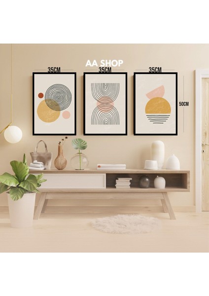 3 Parça Geometrik Renkli Solmaz Kaliteli Baskı Çerçeve Görünümlü Mdf Tablo Set 3 modelleri