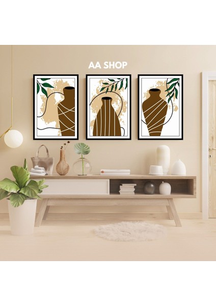 3 Parça Çiçek Yaprak Renkli Solmaz Kaliteli Baskı Çerçeve Görünümlü Mdf Tablo Set 76