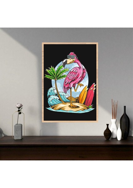 Flamingo Deniz Büyük Boy Renkli Solmaz Kaliteli Baskı Çerçeve Görünümlü Mdf Tablo 70X50CM 202