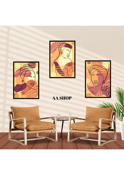 3 Parça Kadın Çiçek Renkli Solmaz Kaliteli Baskı Çerçeve Görünümlü Mdf Tablo Set 45 fiyatları