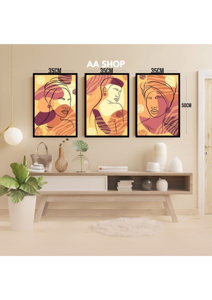 3 Parça Kadın Çiçek Renkli Solmaz Kaliteli Baskı Çerçeve Görünümlü Mdf Tablo Set 45 modelleri