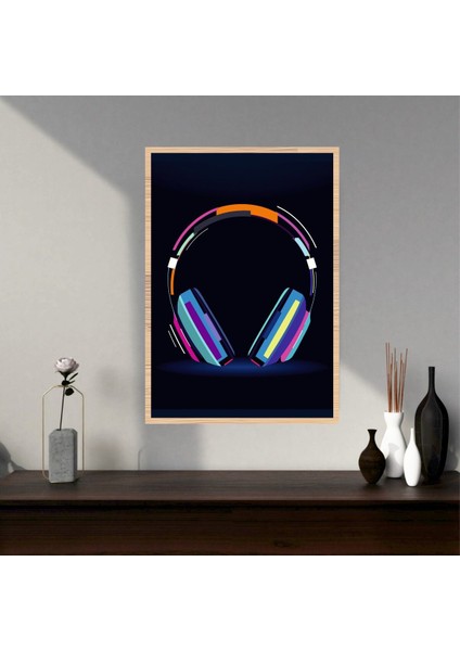Müzik Kulaklık Büyük Boy Renkli Solmaz Kaliteli Baskı Çerçeve Görünümlü Mdf Tablo 70X50CM 235