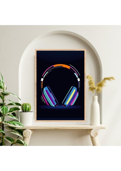 Müzik Kulaklık Büyük Boy Renkli Solmaz Kaliteli Baskı Çerçeve Görünümlü Mdf Tablo 70X50CM 235 fiyatları