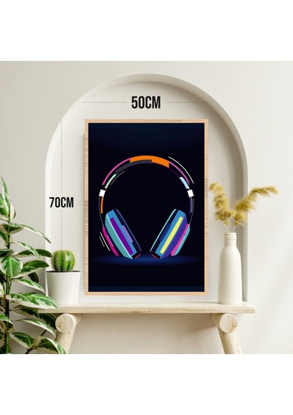 Müzik Kulaklık Büyük Boy Renkli Solmaz Kaliteli Baskı Çerçeve Görünümlü Mdf Tablo 70X50CM 235 modelleri