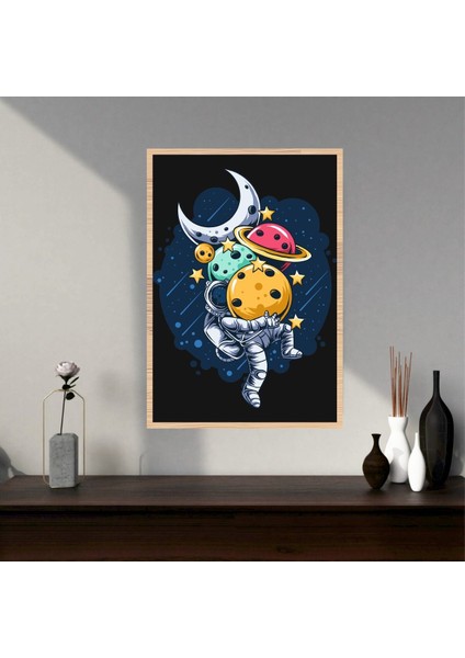 Uzay Astronot Büyük Boy Renkli Solmaz Kaliteli Baskı Çerçeve Görünümlü Mdf Tablo 70X50CM 200