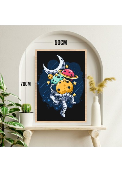 Uzay Astronot Büyük Boy Renkli Solmaz Kaliteli Baskı Çerçeve Görünümlü Mdf Tablo 70X50CM 200 modelleri