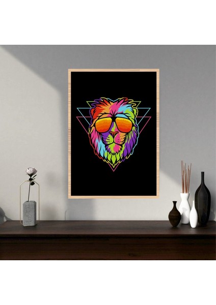 Aslan Hayvan Büyük Boy Renkli Solmaz Kaliteli Baskı Çerçeve Görünümlü Mdf Tablo 70X50CM 206