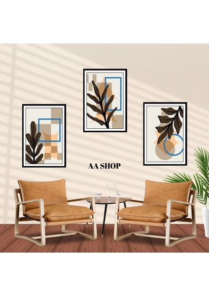 3 Parça Çiçek Yaprak Renkli Solmaz Kaliteli Baskı Çerçeve Görünümlü Mdf Tablo Set 75 fiyatları