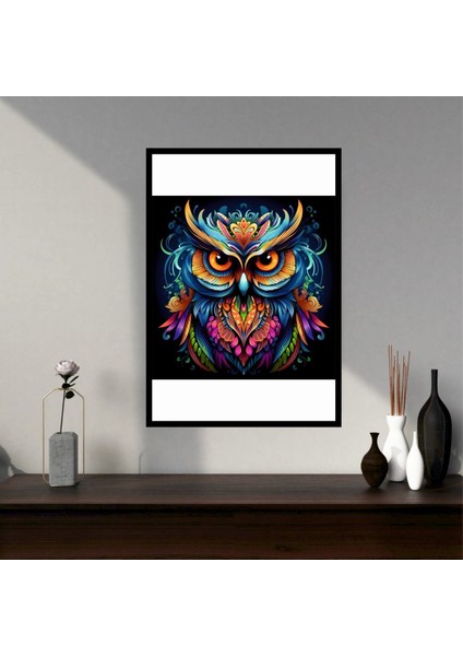Baykuş Hayvan Büyük Boy Renkli Solmaz Kaliteli Baskı Çerçeve Görünümlü Mdf Tablo 70X50CM 138