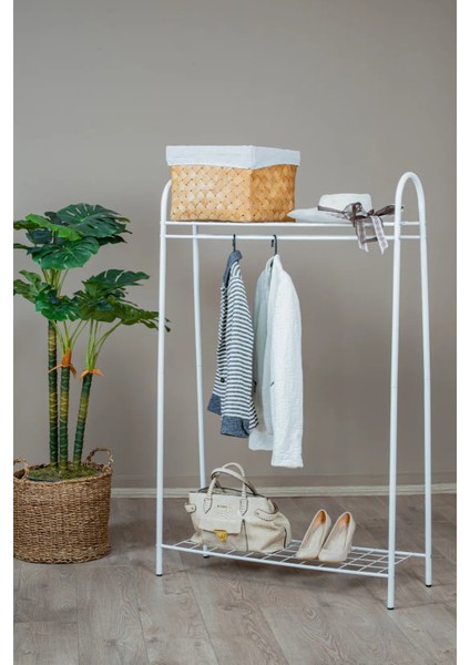 2 Raflı Beyaz Askılık / Metal Gardırop Kıyafet Organizer modelleri