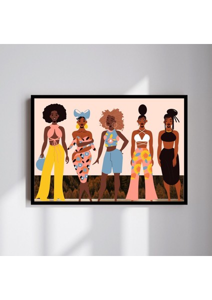 Kadınlar Büyük Boy Renkli Solmaz Kaliteli Baskı Çerçeve Görünümlü Mdf Tablo 70X50CM 18