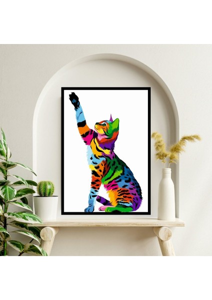 Kedi Hayvan Büyük Boy Renkli Solmaz Kaliteli Baskı Çerçeve Görünümlü Mdf Tablo 70X50CM 02 fiyatları